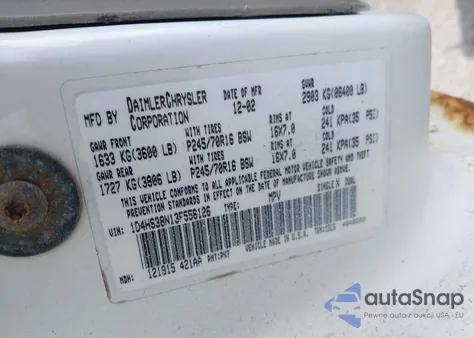 2003 Dodge Durango Sport/Sxt from USA, damaged, VIN 1D4HS38N13F556126